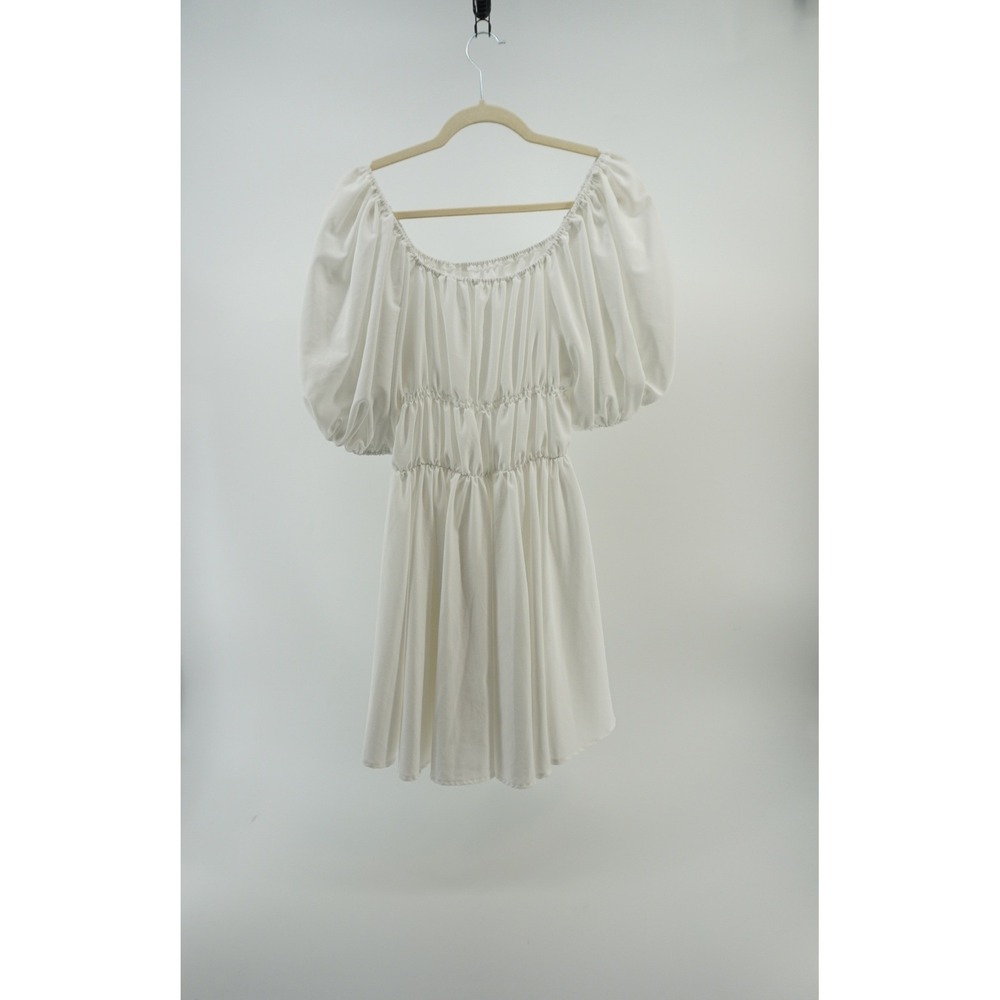 Puff Sleeve Cottagecore Mini Dress Romantic Peasant Ren Faire Cottage White S/M